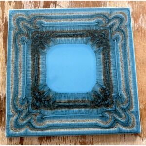 Vintage glazed ceramic art tile turquoise gray black Wessel Germany square